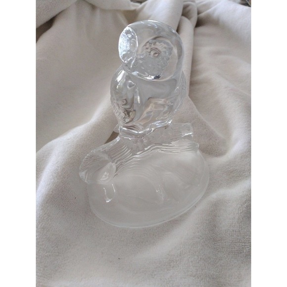 OWL 7" Cristal D’Arques Crystal Owl Figurine Crystal Barn Owl Sitting on log - Picture 2 of 13
